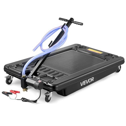 VEVOR Low Profile Oil Drain Pan, 17-Gallon Plastic Oil Change Pan, Effective Oil Drain Cart with 180W Electric Pump, Wheels & Folding Handle, Oil Drain Tank for Cars, SUVs, Trucks, Buses, RVs