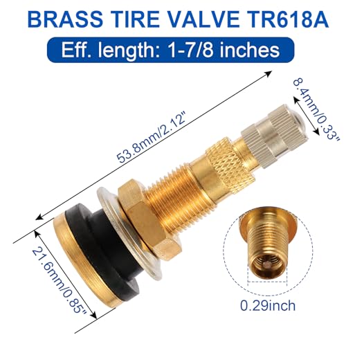 2 Piece TR618A Metal Valve Stems for Agricultural Equipment. Fits 0.618''+0.0157'' Valve Hole Dia, Length 1.99'', Brass Colour - size: TR618A 2pcs