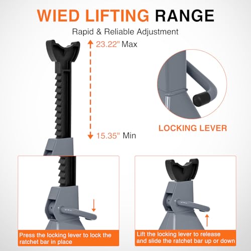 Nilight Jack Stands, 6 Ton (12,000 lbs) Capacity Heavy Duty Steel Car Lifting Stand, Adjustable Height 15.35" to 23.22", 1 Pair - size: 6T