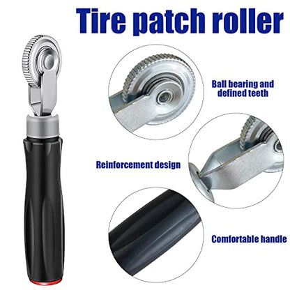 Tire Repair Patch Tool Kit Including 24pcs Tire Patch Plugs, Tungsten Buffing Wheel, Tire Patch Roller with 4mm Twist Drill Bits for Vehicle - size: Tire Repair Kit