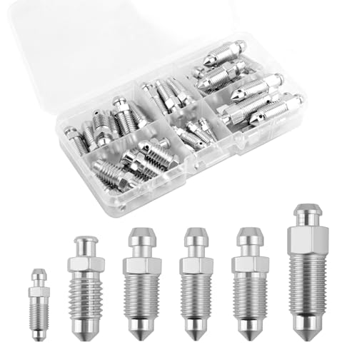 36PCS 6 Types Brake Bleeder Screw Assortment Kit,H9403-6 H9410-6 H9406-6 H9402-6 H9407-6 H9404-6 Brake Bleeder Screw,Standard SAE & Metric Speed Bleeders Screws Replacement - color: No Cap