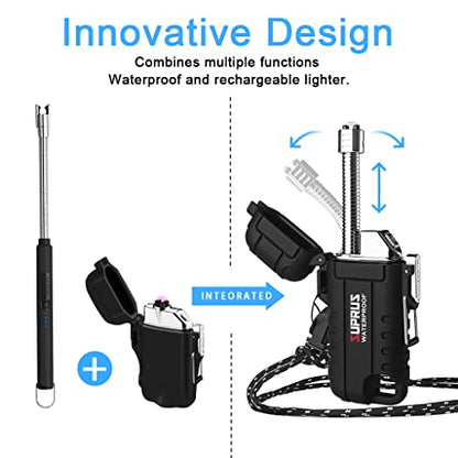 SUPRUS Waterproof Lighter Windproof Lighter Arc Plasma Lighters USB-C Rechargeable with Expandable and Flexible Neck for Outdoor, Camping & Kitchen (Black, 2Packs) - color: Black, 2packs