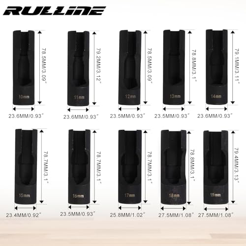 RULLINE 10pcs Upgraded Steel Flare Nut Socket Set for Automotive and Mechanical Applications 1/2" square drive - size: 10pcs