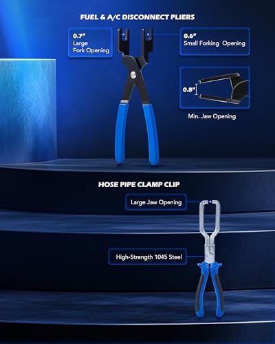 Orion Motor Tech Master Quick Disconnect & Fuel Line Pliers Tool Set, 31pc Fuel Line Disconnect Tool Set with Fuel and AC Disconnect Pliers, Heavy-Duty Fuel Pipe Repair Set for Auto A/C Fuel Line - color: blue