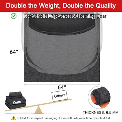 Golener Oil Spill Mat - 64”x64” Garage Floor Mat for Under Car, 1/4” Thick, Rubber Floor Mat, Absorbent Oil Mat, Protect Floor from Spills & Stains, Waterproof, Reusable, Washable, Durable, Heavy Duty - size: 5'4" x 5'4" (Rectangular)