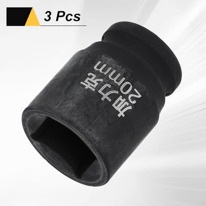 HARFINGTON 3pcs 4 Point Square Socket 1/2" Drive 20mm Metric Square Impact Socket CR-V Blackening Standard Wheel Sleeve Pneumatic Sleeve Tool for Auto Repair Mechanical Maintenance Home Use - size: 20mm