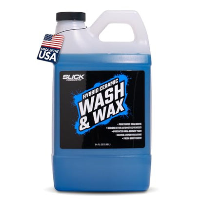 Slick Products Hybrid Ceramic Wash & Wax Super Concentrate – Extra Thick Foaming Car Shampoo & Motorcycle Wash Soap with Wax Protection – Perfect for Foam Cannon – 64 oz.