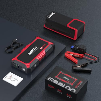 GOOLOO New GP2000 Jump Starter, 12V 2000A Car Jumper Starter(Up to 8.0L Gas, 6.0L Diesel Engines), SuperSafe Portable Battery Charger, Auto Lithium Box Booster Pack with USB Quick Charge, red - color: Red