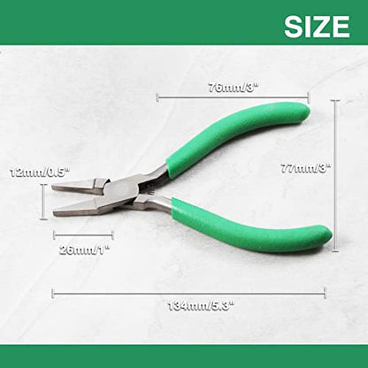 Flat Nose Pliers Smooth Jaw Precision Small Jewelry Beading Making Tool Mini Pliers with Green PVC Handle for Wire Bending Warpping Straightening Shaping Professional DIY Hand Tools - style: Flat Nose Pliers