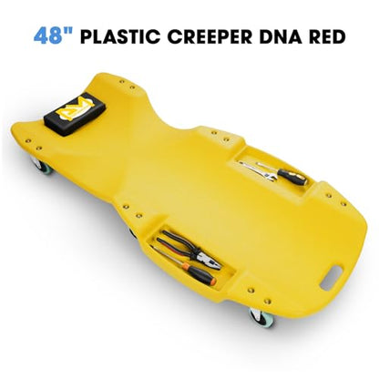 PM PERFORMOTOR Inches Heavy-Duty Low-Profile Roller Automotive Creeper with Padded Headrest, Yellow, PM-TOL-CPC48-YL - size: 48 Inches