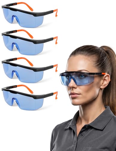 Safety Glasses 4 Pack – Blue Lense ANSI Z87.1 Anti Fog, UV Protection, Impact Resistant Protective Eyewear All-Day Comfort Over-spec - color: Blue
