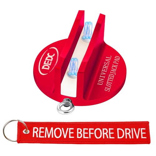 DEDC Universal Aluminum Grooved Magnetic Jack Pad Red 1 Pc, Jacking Puck Pinch Weld Frame Rail Adapter with 1 Reminder Streamer, Car Accessories for Men - color: Red 1 Pc with 1 Reminder Streamer