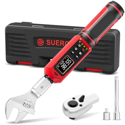 SUERCUP 9x12 mm Adjustable Digital Torque Wrench, 0.66-44.29Ft.Lb/0.9-60N.m | Interchangeable Open End Head 42mm Jaw & 3/8" Ratchet, Vibration/Buzzer/LED Alert, for Split AC, HVAC, Bike & Moto Repair - size: 0.66-44.29Ft.Lb/0.9-60N.m(9x12 mm)