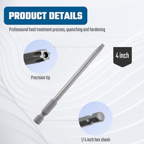 VESTTIO 10PCS Long Screwdriver Bit Sets, 4 Inch/100 mm | 3 Slotted 3 Phillips 4 Security Torx, 1/4 inch Hex Shank, S2 Steel, Magnetic Bit Assortment - size: 3SL4TX3PH / 4 inch