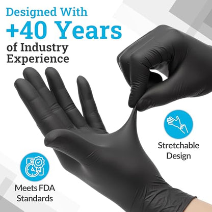 Hand-E Touch Black Nitrile Black Disposable Gloves Large, 200 Count - BBQ, Tattoo, Hair Dye, Cooking, Mechanic Gloves - Powder and Latex Free - style: Large