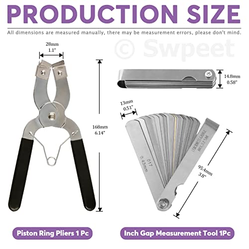 Swpeet 8Pcs 3" 4" 6" Piston Ring Compressor and Adjustable Piston Installation Tool Installer Removal Pliers with Wrench and Stainless Steel Feeler Gauge Assortment Kit for Car Engine
