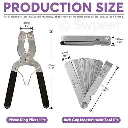 Swpeet 8Pcs 3" 4" 6" Piston Ring Compressor and Adjustable Piston Installation Tool Installer Removal Pliers with Wrench and Stainless Steel Feeler Gauge Assortment Kit for Car Engine