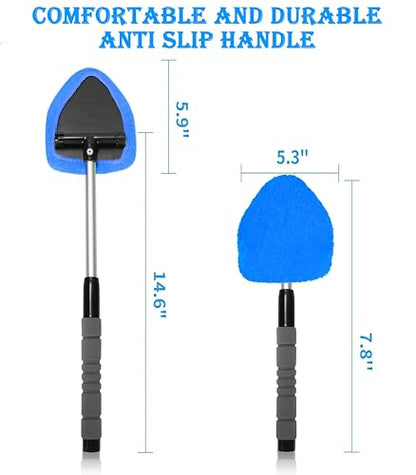 Car Windshield Cleaner Tool with Reusable Microfiber Pads Extendable Handle(1, Blue) - color: Blue