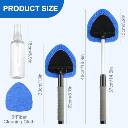6 Pcs Windshield Cleaning Tool, Car Window Cleaner Kit with 5 Reusable Microfiber Pads, 1 Spray Bottles, Extendable Long Handle, Auto Inside Glass Wiper Kit for Vehicles(Blue)