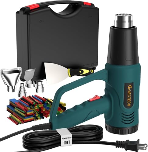 Heavy Duty Heat Gun Kit with Carrying Case, 10FT Long Power Cord, 4 Nozzles, Paint Scraper & Heat Shrink Tubing, Dual Temp Settings, Professional Hot Air Gun for Paint Removal, DIY, PVC - color: Toolbox Set
