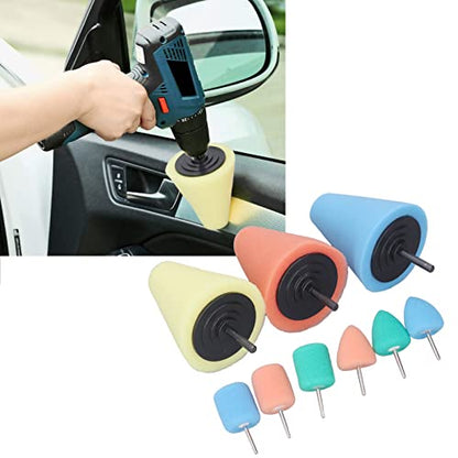 9Pcs Polishing Cone Sponge Buffing Balls for Automotive Wheel Hub, Metal Polish Buffing Pads with Tapered Design for Drills and Grinders, Reusable Mirror Finish Tool Kit