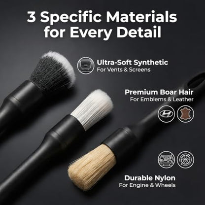10-Piece Car Interior Cleaning Kit Boar Hair Vent Detailing Set | 3 Soft Boar Brushes,Non-Toxic Gel,Spray Bottle;Scratch-Free,Auto&Home Dual Use,Perfect Detailing Gift Kit
