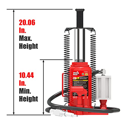 BIG RED 20 Ton Hydraulic Aluminum Alloy Pump/Pneumatic Quick Lift Welded Car Bottle Jack, Longer Lifespan, Ideal for Car, Pickup, Truck, SUV, Industrial Engineering - style: 20 Ton(40,000 LBs)