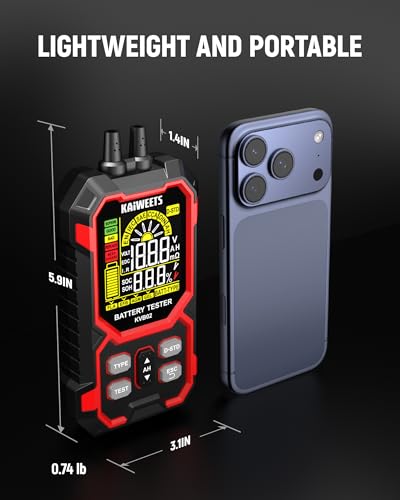 KAIWEETS Car Battery Tester, 12V/24V Automotive Battery Diagnostic Tool, 50-2000 CCA Load Capacity, Digital Battery Analyzer & Voltage Meter for Cars, Trucks, Motorcycles, SUVs, Boats & Marine Use