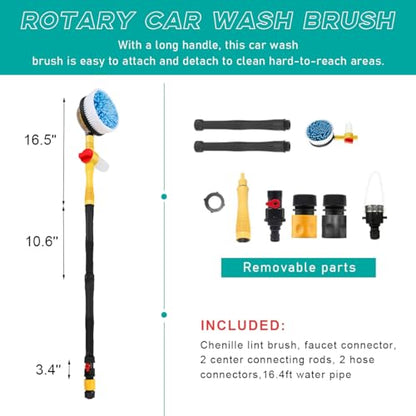 povtii Rotating Car Wash Brush, 360° Spin Auto Cleaning Brush with Long Handle, Detachable Washing Brush with Soft Chenille Bristles Universal for Most Vehicles, Car Accessories (Brush) - color: Brush
