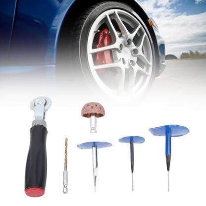 Luocute Tire Repair Plug Kit, Tire Repair Plugs, Roller, Drill Bit, Patch Tool Kit with Grinding Wheel for Cars Trucks Bikes Scooters, Universal Solution for Various Vehicles