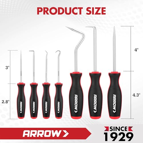 Arrow 7-Piece Hook and Pick Set, Long & Mini Precision Pick Tool Set | With Storage Bag, For Automotive Mechanic, O-Ring Removal Tool, Oil Seal, Gasket Puller, Hose Puller Picks
