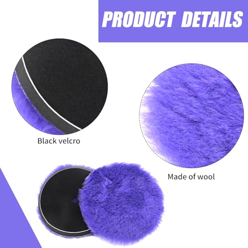 2Pcs 6" /150mm Wool Cutting Pads, Wool Polishing Pads, Wool Buffing and Polishing Pad Set, Purple, for Car Polishing