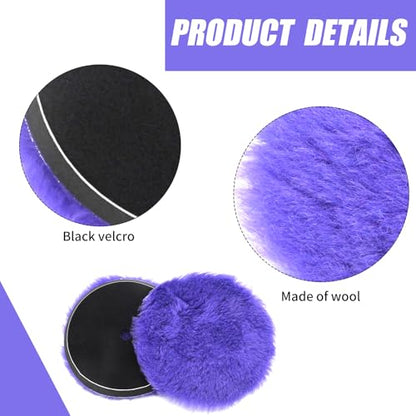 2Pcs 6" /150mm Wool Cutting Pads, Wool Polishing Pads, Wool Buffing and Polishing Pad Set, Purple, for Car Polishing