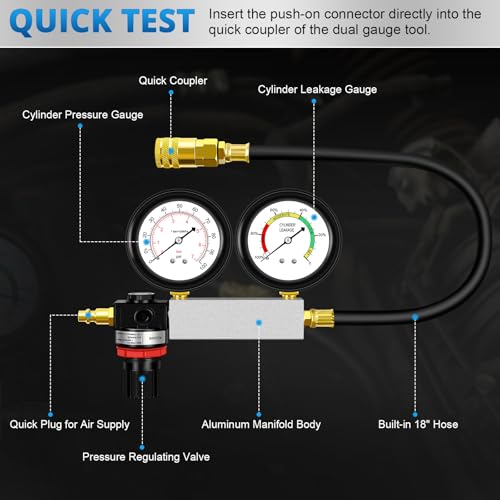 YSTOOL Cylinder Leak Down Tester Automotive Kit Gasoline Engine Compression Dual Gauge Leakdown Detector Tool Set for Pressure Check & Leakage Rate Test with Extension Rod Blue - color: Blue