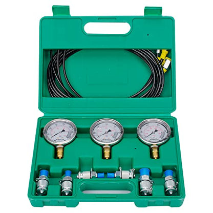 Hydraulic Pressure Test Kit 250/400/600bar, Hydraulic Test Gauge Kit with 6 Couplings, 3 Test Hoses, 3 Pressure Gauges - size: 13PCS - 3Guages