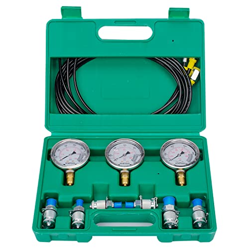 Hydraulic Pressure Test Kit 250/400/600bar, Hydraulic Test Gauge Kit with 6 Couplings, 3 Test Hoses, 3 Pressure Gauges - size: 13PCS - 3Guages
