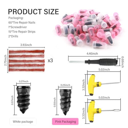 15PCS Tire Plug Kit Seal Strip + 60PCS Screw in Tire Plugs,All-in-One Flat Tires Repair Kit with Plugs for Puncture Fixing,Tires Repair Plug Car Tools for Roadside Emergencies