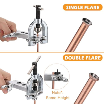 25FT 3/16" & 1/4" Copper Coated Brake Line Flaring Tool Kit Fit Fuel System | with 32 Fittings and 8 Unions Brake Line Fittings, Black Line Double & Single Flaring Tool Kit