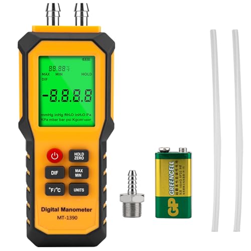 5/16 Inches Diameter Pressure Port Digital Manometer, YZT Meter Dual Port Air Pressure Meter Pressure Gauge HVAC Gas Tester, Differential Pressure Manometer - style: 5/16 Inches Diameter Port