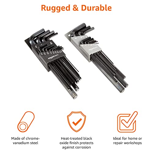 Amazon Basics 22-Piece Long Arm Hex Key Wrench Set - SAE/Metric, Chrome Vanadium Steel with Storage Case - size: 22-Piece