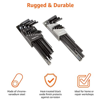 Amazon Basics 22-Piece Long Arm Hex Key Wrench Set - SAE/Metric, Chrome Vanadium Steel with Storage Case - size: 22-Piece