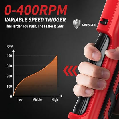 21V Cordless Electric Ratchet Wrench Set 3/8", 60 Ft-Lbs Torque, 400 RPM Variable Speed Power Ratchet with 2×2.0Ah Batteries, Extended Neck, 7 Sockets, 1/4" Adapter & Extension Bar