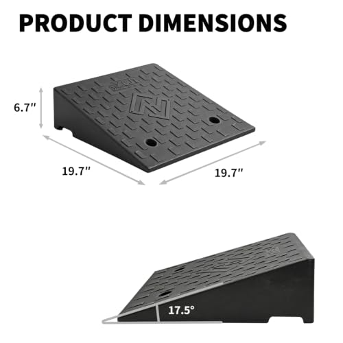 Rubber Curb Ramps for Driveway Sidewalks Shed Entry, 6.7 Inch Rise Height 2 Pack 19.68" L x 19.68" Threshold Ramp for Cars, Motorcycles, Lawn Mowers, 7000lbs Load Capacity - size: 6.7"*19.69"*19.69"