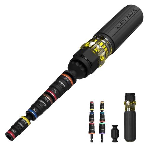 Klein Tools 32914HD 14-in-1 Impact Rated Flip Socket Set, SAE and Metric Sizes, Magnetic Socket Set with 12 Hex Drivers and Bit Holder, Cushion-Grip Handle - size: 14-in-1