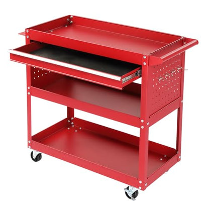 Generic 3-Tier Rolling Tool Cart, Black Steel, 330 LBS Capacity, Wheels with Lock, Pegboard & Drawers, Ideal for Garage, Warehouse & Home Use - color: B