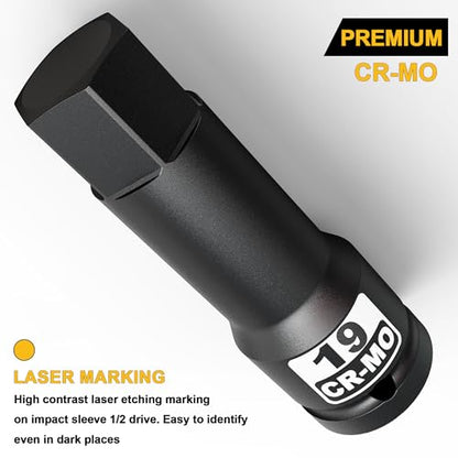 1/2" Drive 19 mm Hex Impact Bit Socket, H19 Allen Bit Socket, Metric, Cr-Mo Steel, Automotive Repair Industrial Maintenance and DIY Enthusiasts Alike - size: 1/2" H19 Deep