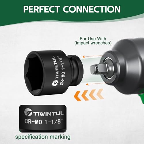 1-1/8" Impact Socket 1/2 Inch Drive for Easy Removal of Axle Nut | Heat-Treated CO-MO Steel Impact Socket, 6 Point Design, SAE, Axle Nut Socket for Automotive, Truck and Machinery Maintenance - size: 1-1/8" (Standard)