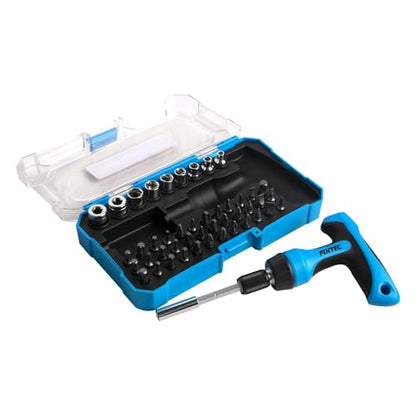 FIXTEC 47-Piece Ratcheting Screwdriver Sets and Ratchet Wrench, Magnetic T-Handle Home Repair Kit with Plastic Toolbox Storage Case