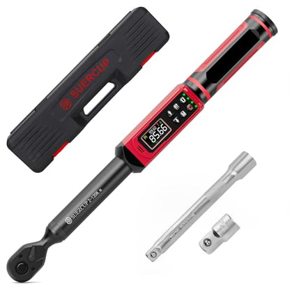 SUERCUP 3/8" Digital Torque Wrench, 1.5-99.6Ft.Lb, for Cars, Moto, Bikes | ±1% Accuracy, 2-135Nm Electronic Torque Wrench, Vibration/Buzzer/LED, 9 Presets & 5 Units, Spark Plugs, Engine & Suspension - size: 3/8" 1.5-99.6Ft.Lb/2-135N.m