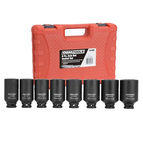 OEMTOOLS 24480 Axle Nut Socket Set, 12-Pt 1/2 Impact Socket Set, 8Pc Metric 1/2 Socket Set, Impact Socket Set 1/2 Drive for Axle Nuts, Impact Sockets 29mm to 39mm, Socket Sets Storage Case